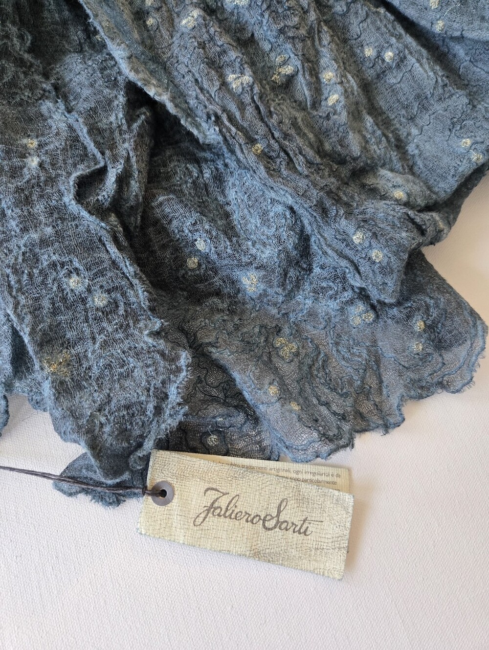 FALIERO SARTI Italy Wool Silk Blend Scarf Deep Blue Silver Accent 70×175 cm NWT - Picture 2 of 4